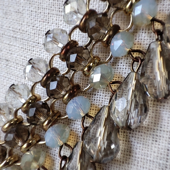 Opaline Clear Faceted Large Ball Pendant Teardrop Smoke Gold Tone Bib Necklace - Picture 5 of 12